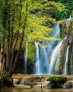 Waterfall and Green Trees Diamond Painting