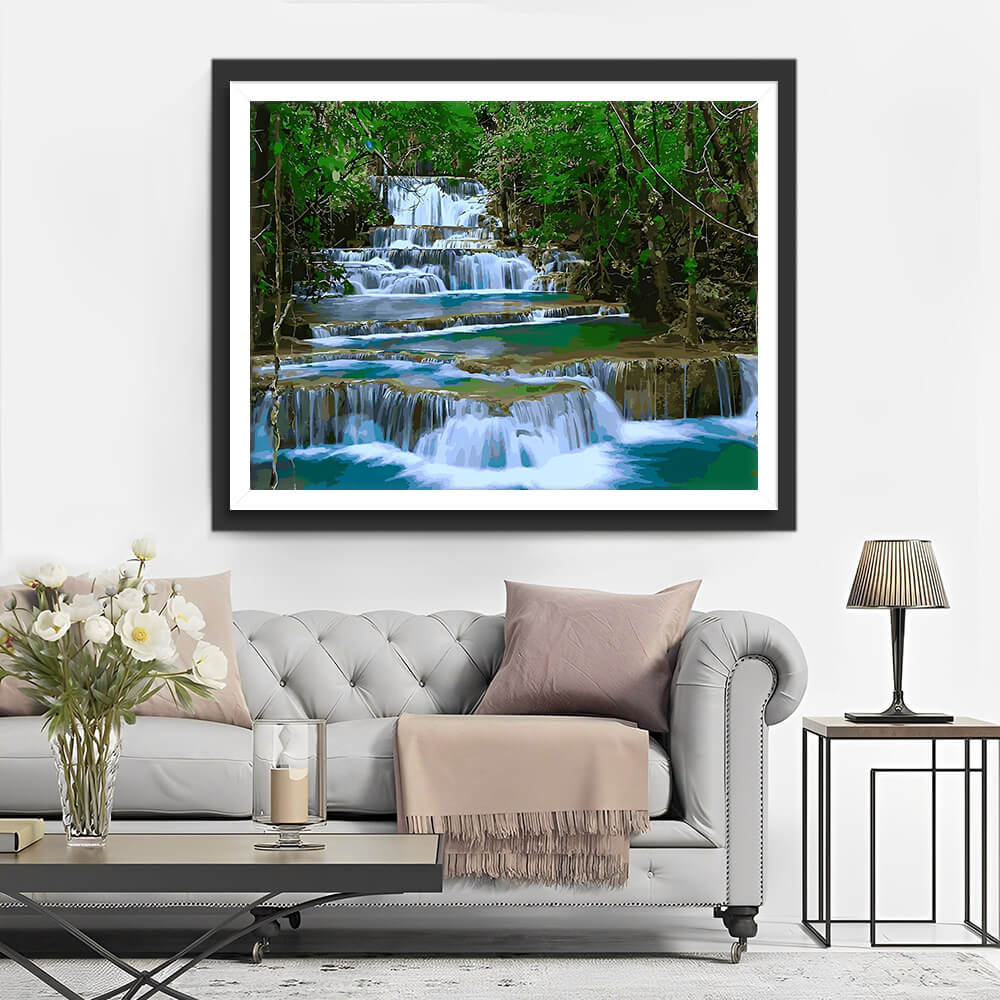 Waterfall in Summer Forest Diamond Painting