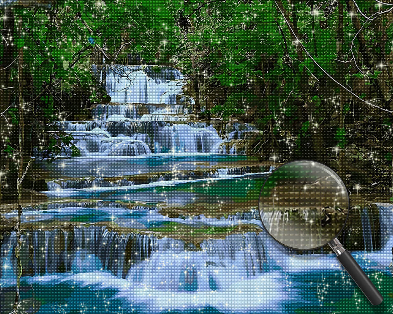 Waterfall in Summer Forest Diamond Painting