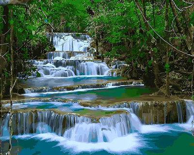 Waterfall in Summer Forest Diamond Painting