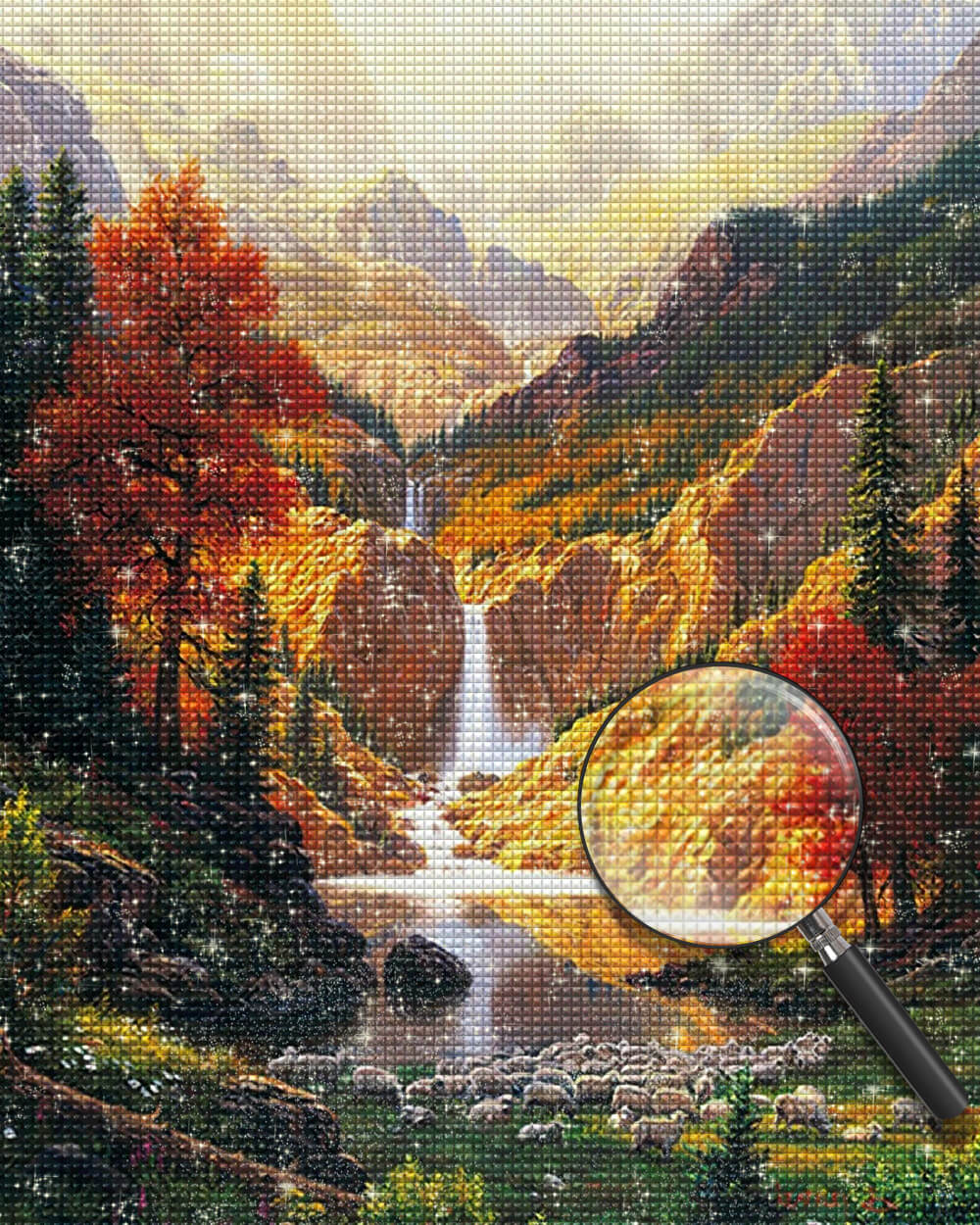 Waterfall in the Autumn Mountains Diamond Painting 