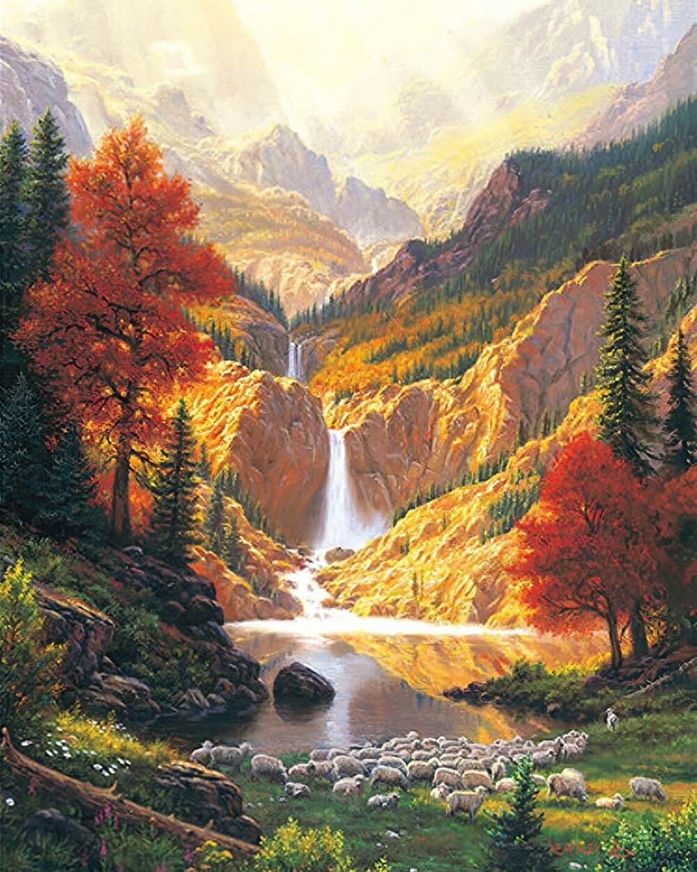 Waterfall in the Autumn Mountains Diamond Painting 