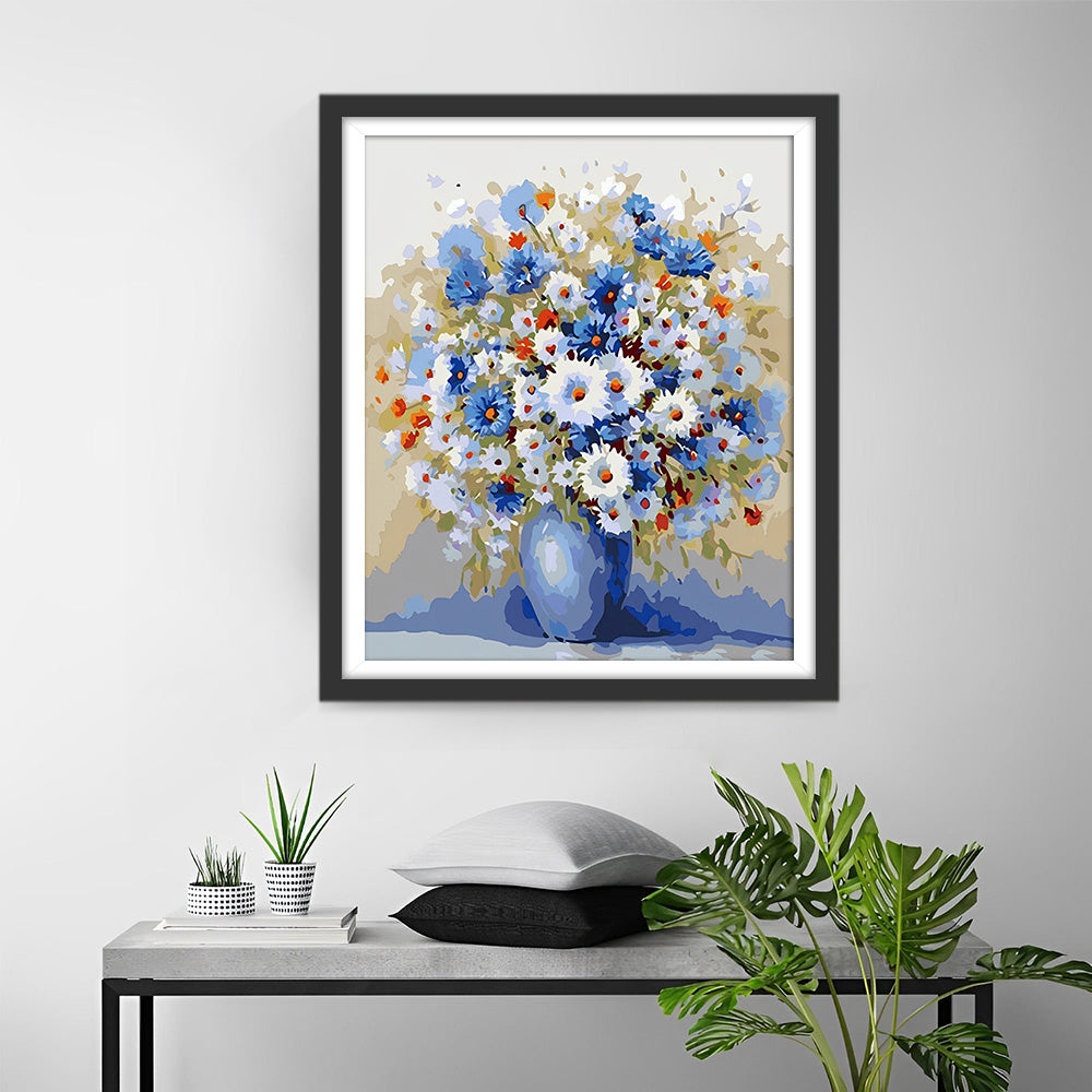 White and Blue Daisies Diamond Painting