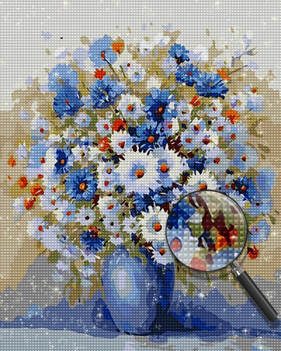 White and Blue Daisies Diamond Painting