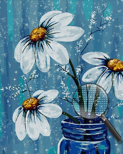 White Daisies in Glass Bottle Diamond Painting