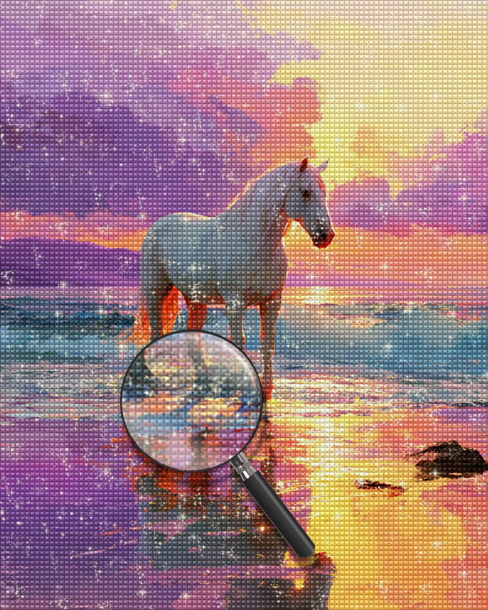 White Horse by the Purple Sea Diamond Painting