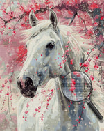 White Horse under the Pink Flower Tree Diamond Painting