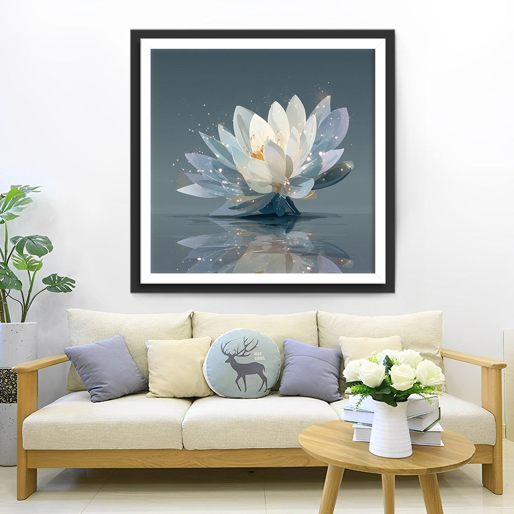 White Lotus with Golden Stamens Diamond Painting