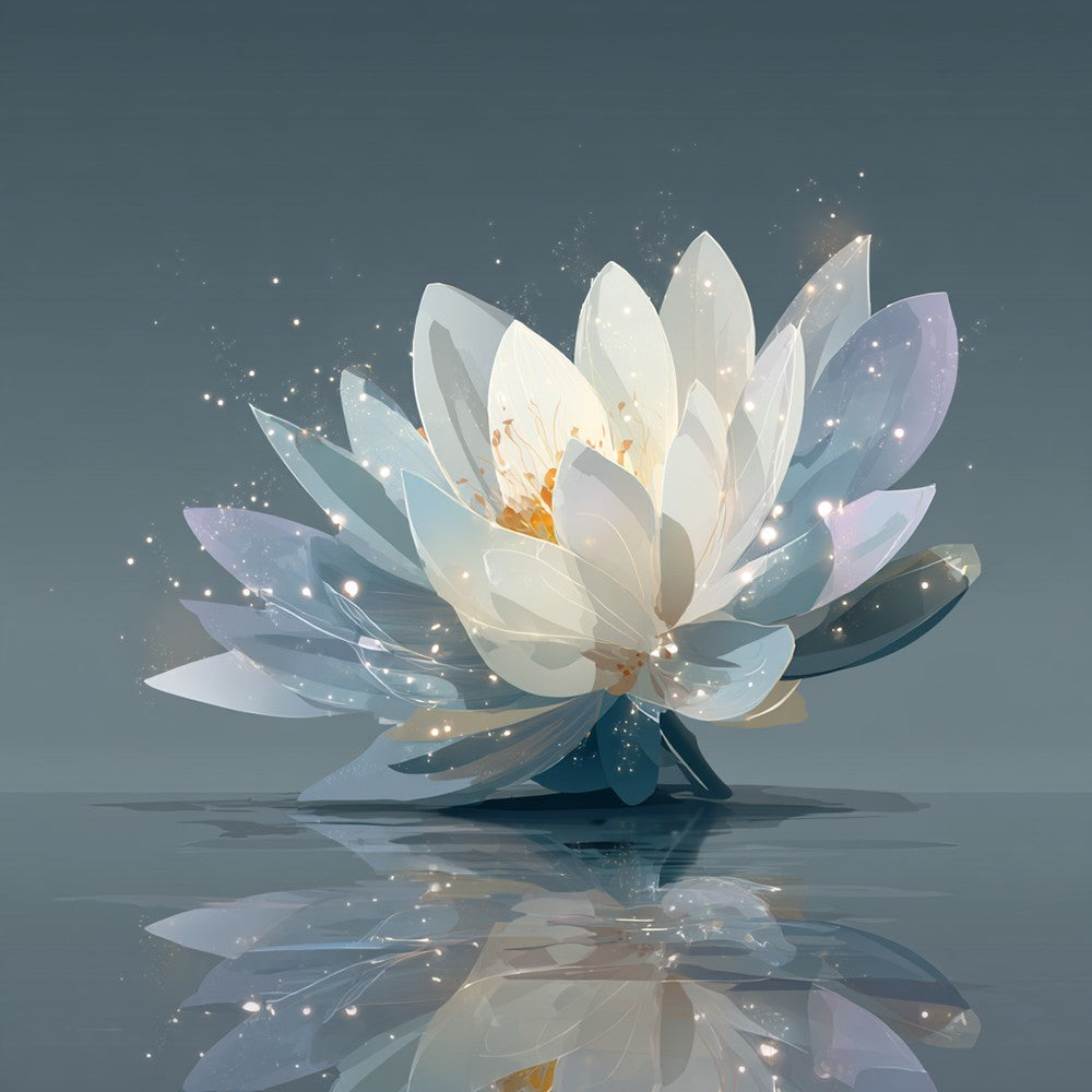 White Lotus with Golden Stamens Diamond Painting