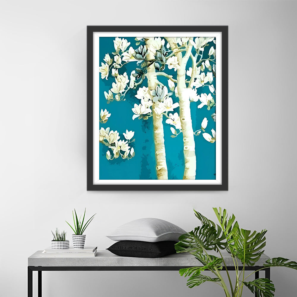 White Magnolia Tree Diamond Painting