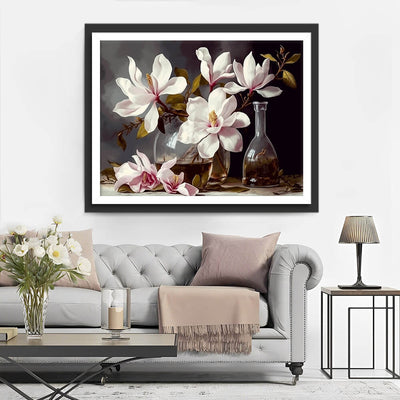 White Magnolias in Glass Vase Diamond Painting