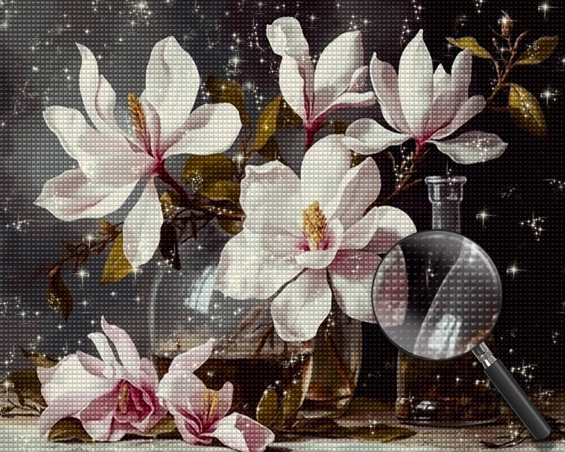 White Magnolias in Glass Vase Diamond Painting