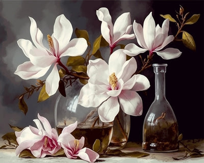 White Magnolias in Glass Vase Diamond Painting