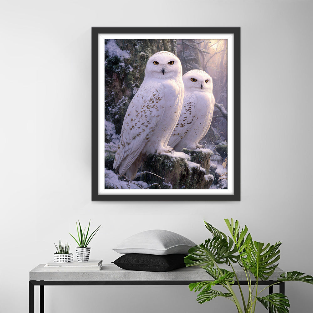 White Owl Couple Diamond Painting
