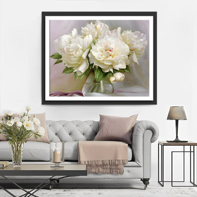 White Peonies Diamond Painting