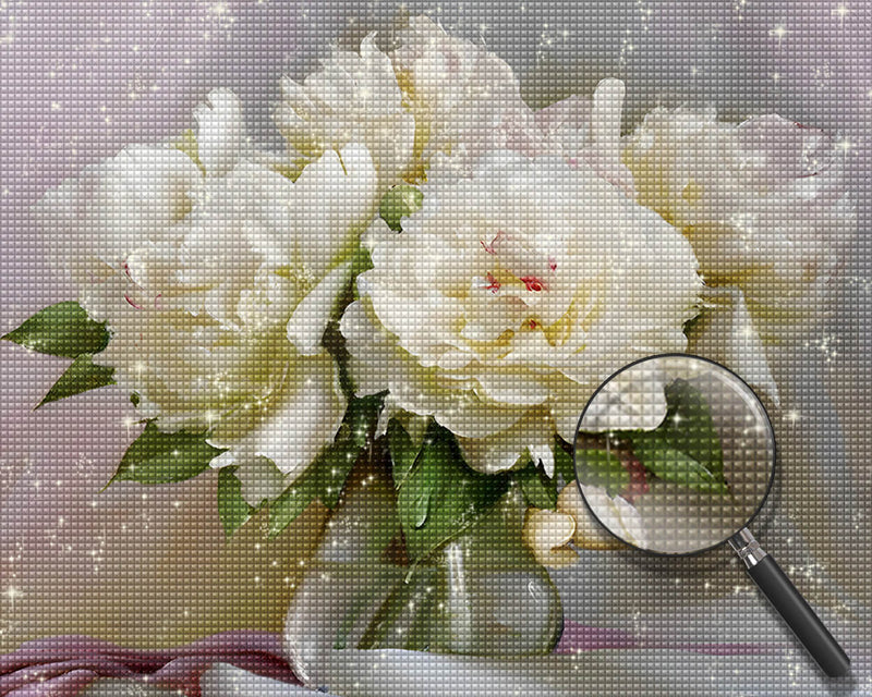 White Peonies Diamond Painting