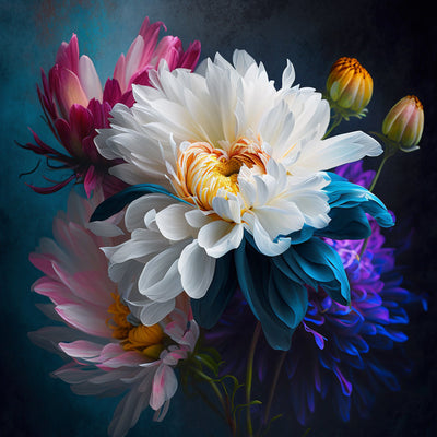White, Pink and Purple Chrysanthemums Diamond Painting