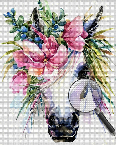 White Unicorn with Flowers Diamond Painting