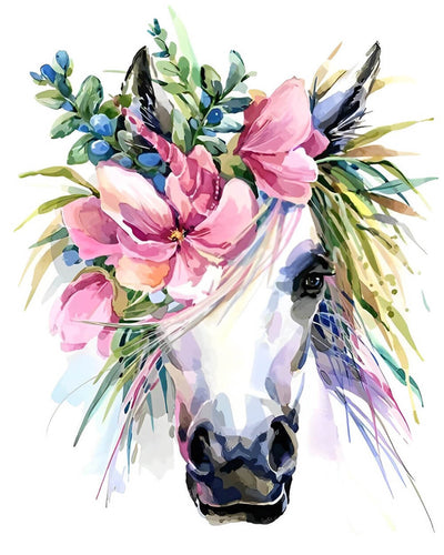 White Unicorn with Flowers Diamond Painting