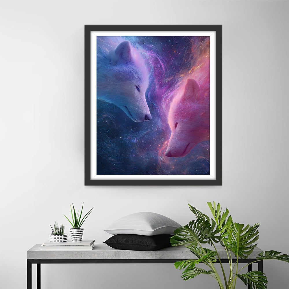 White Wolves in the Purple Starry Sky Diamond Painting