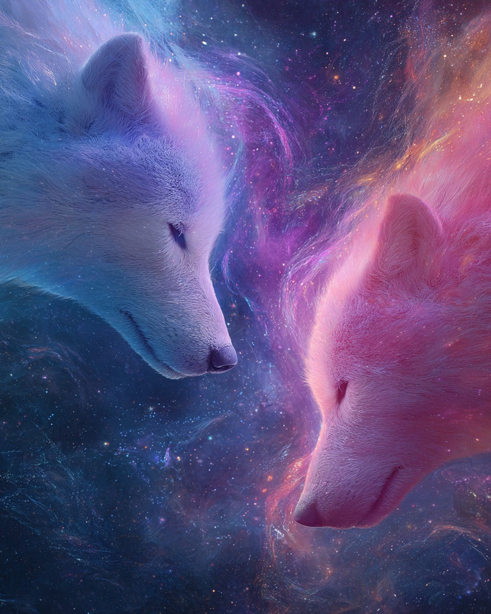 White Wolves in the Purple Starry Sky Diamond Painting
