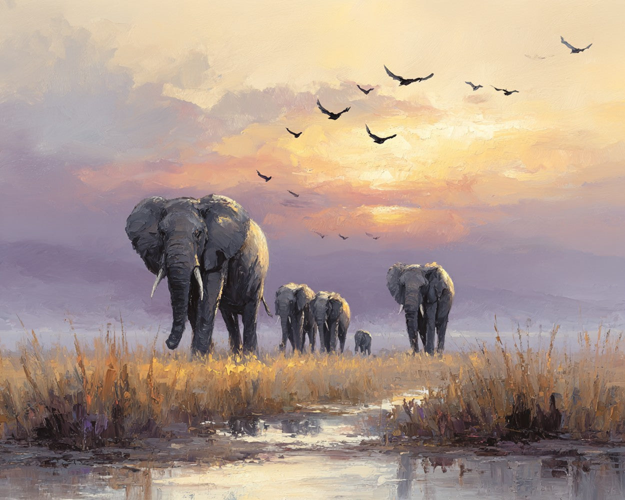 Winter Grassland Elephants Diamond Painting