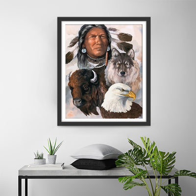 Wolf, Eagle, Yak and Tribal Leader Diamond Painting