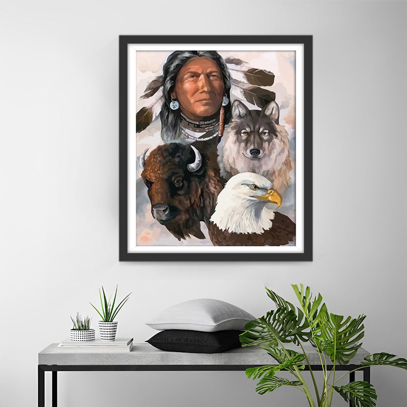 Wolf, Eagle, Yak and Tribal Leader Diamond Painting
