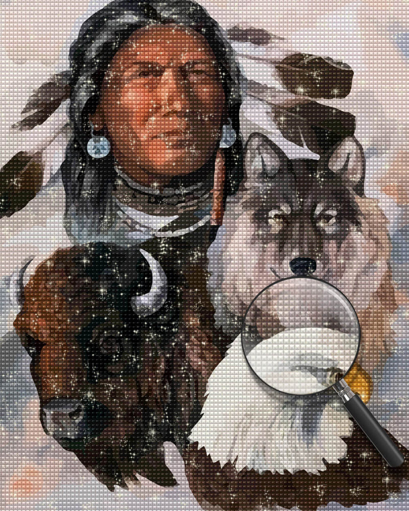 Wolf, Eagle, Yak and Tribal Leader Diamond Painting