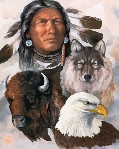 Wolf, Eagle, Yak and Tribal Leader Diamond Painting