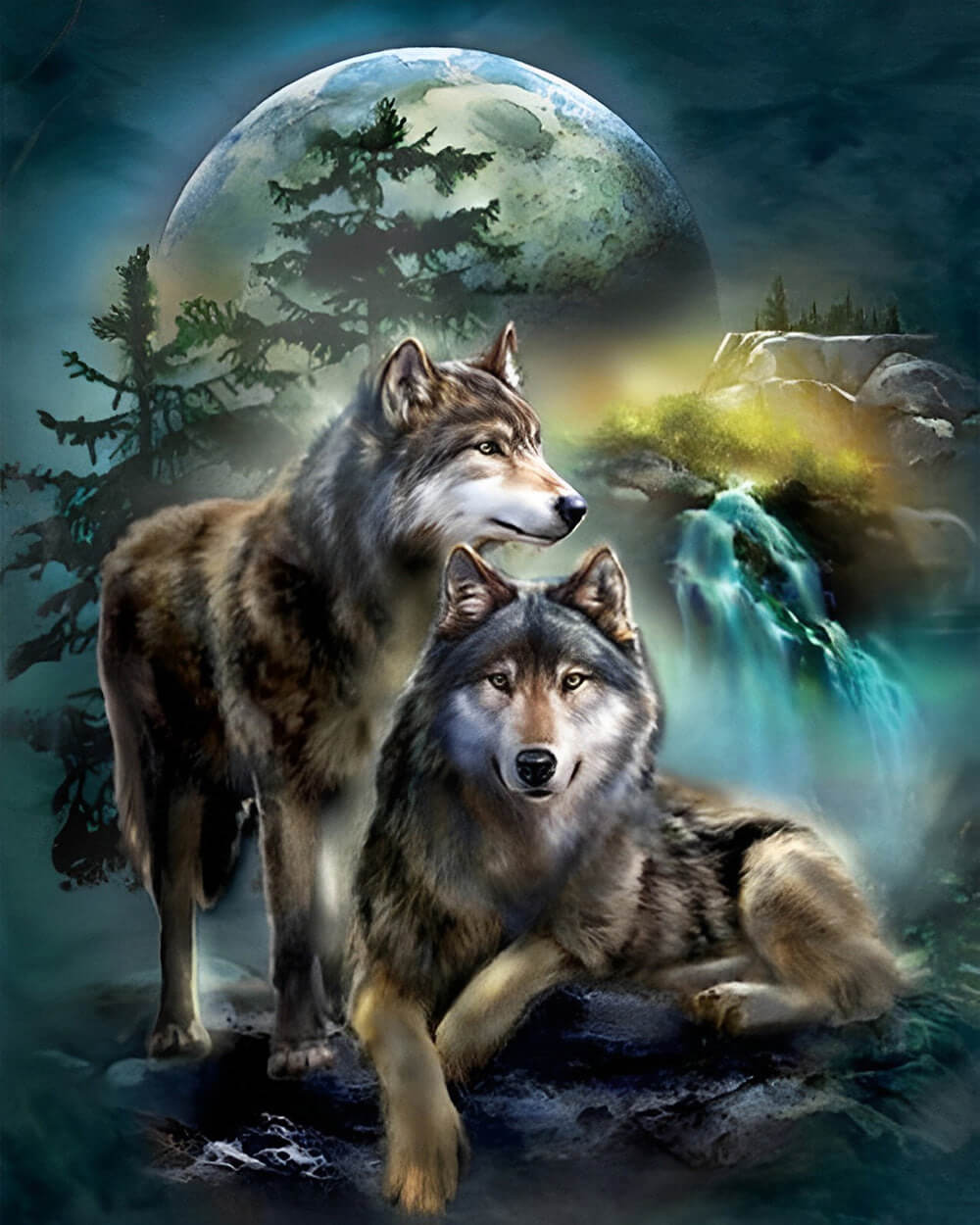 Wolves at Night Diamond Painting