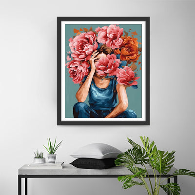 Woman and Peonies Diamond Painting