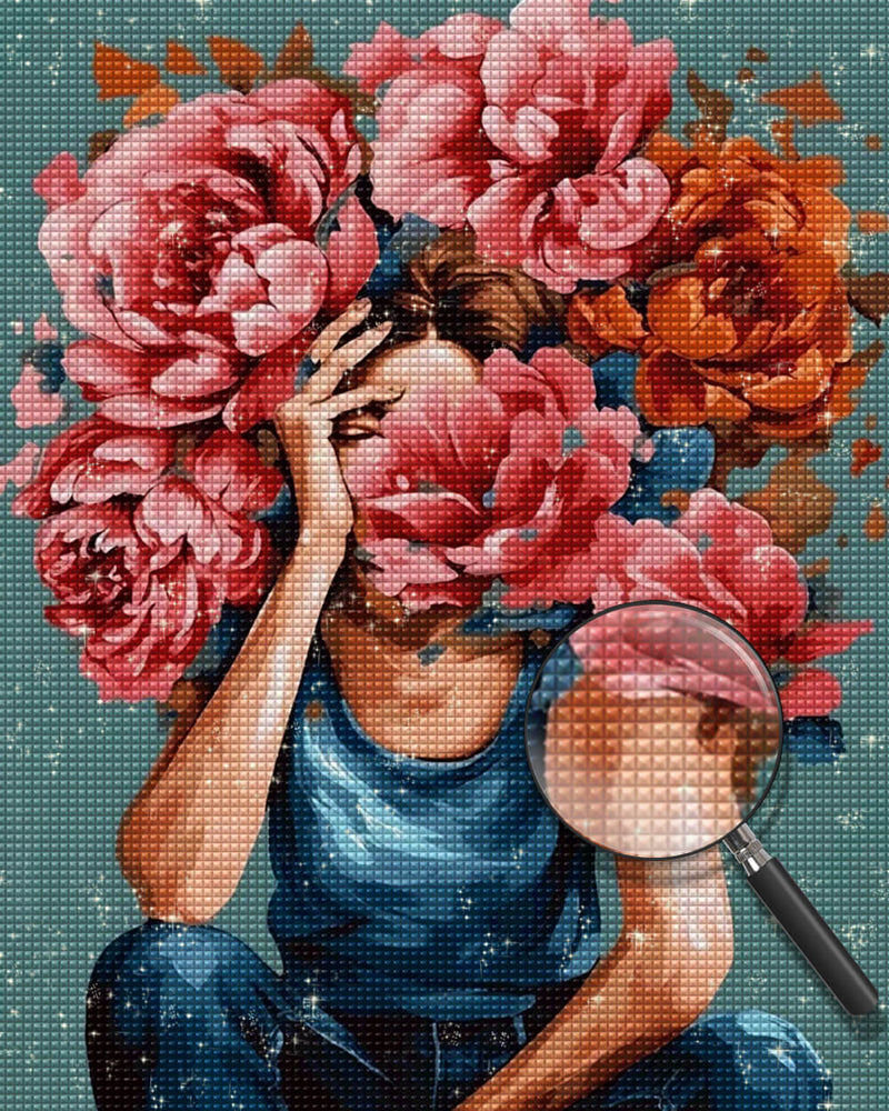 Woman and Peonies Diamond Painting