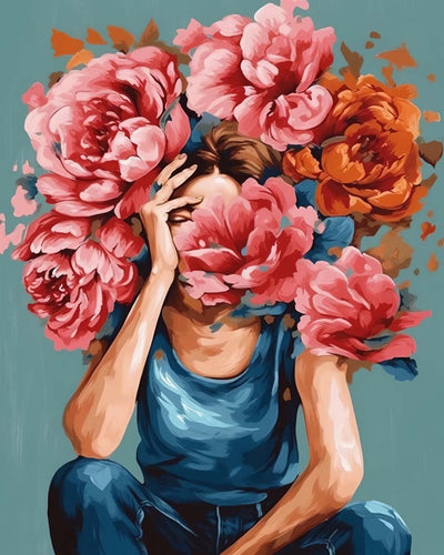 Woman and Peonies Diamond Painting