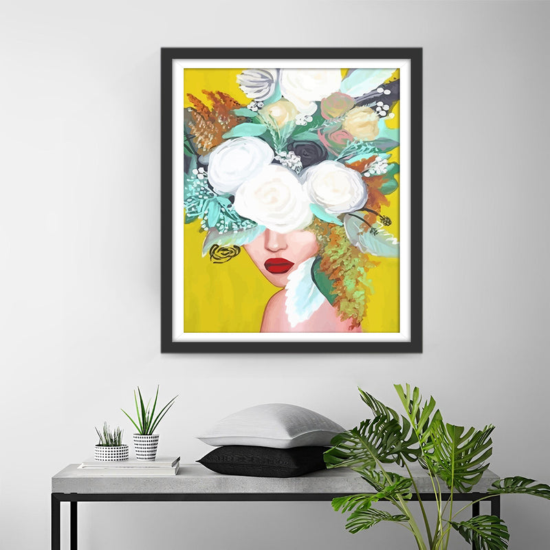 Woman and White Roses Diamond Painting