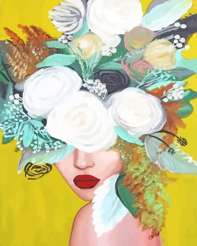 Woman and White Roses Diamond Painting