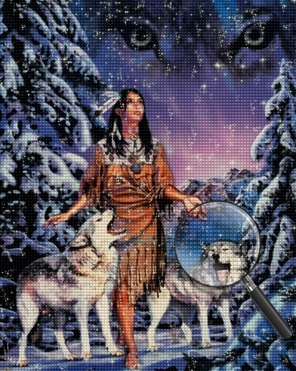 Woman and Wolf in the Snow Forest Diamond Painting