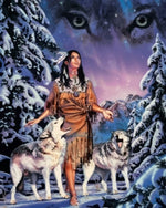 Woman and Wolf in the Snow Forest Diamond Painting