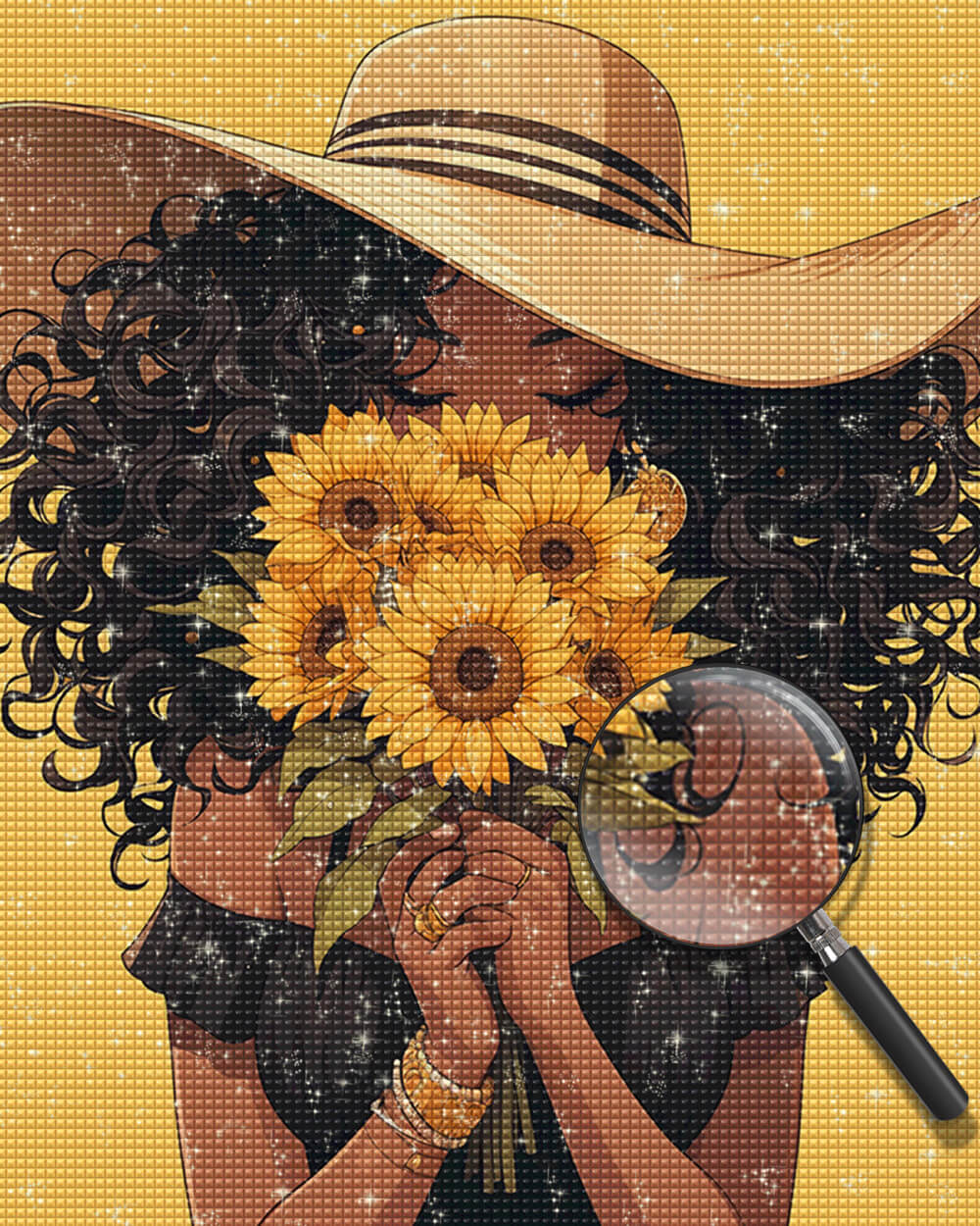 Woman Holding Bouquet of Sunflowers Diamond Painting