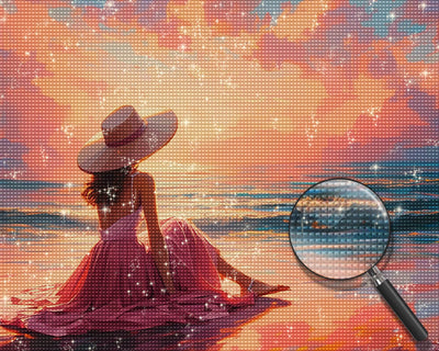 Woman in Pink Dress by the Sea Diamond Painting