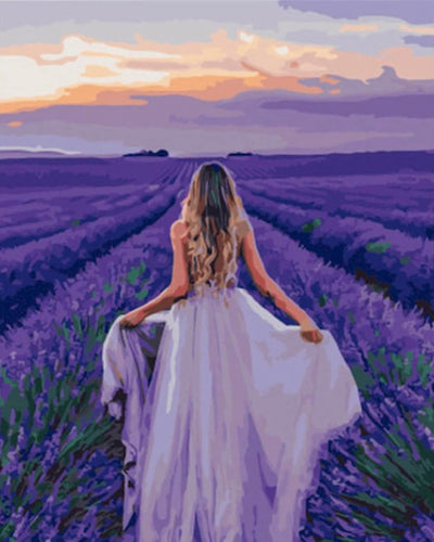 Woman in Puprple Lavender Field Diamond Painting