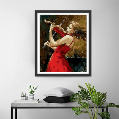 Woman in Red Playing the Violin Diamond Painting