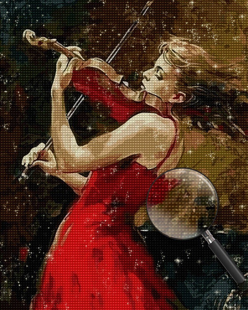 Woman in Red Playing the Violin Diamond Painting