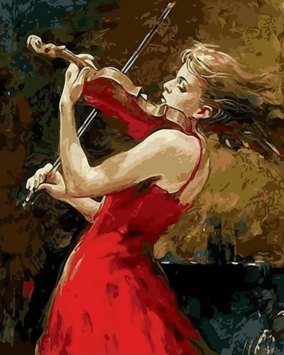 Woman in Red Playing the Violin Diamond Painting