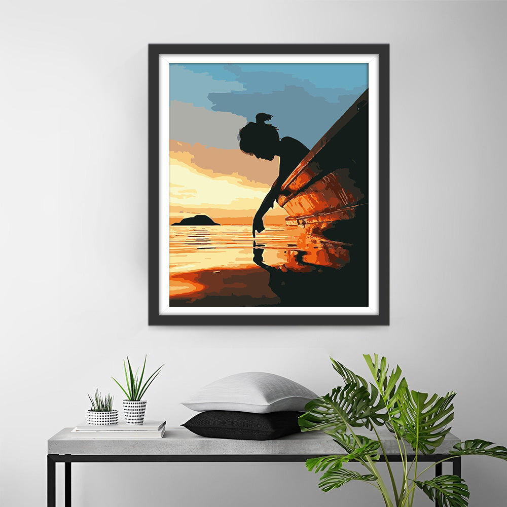 Woman on the Boat at Sunset Diamond Painting