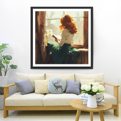 Woman Reading a Book on the Windowsill Diamond Painting DPYHF0221
