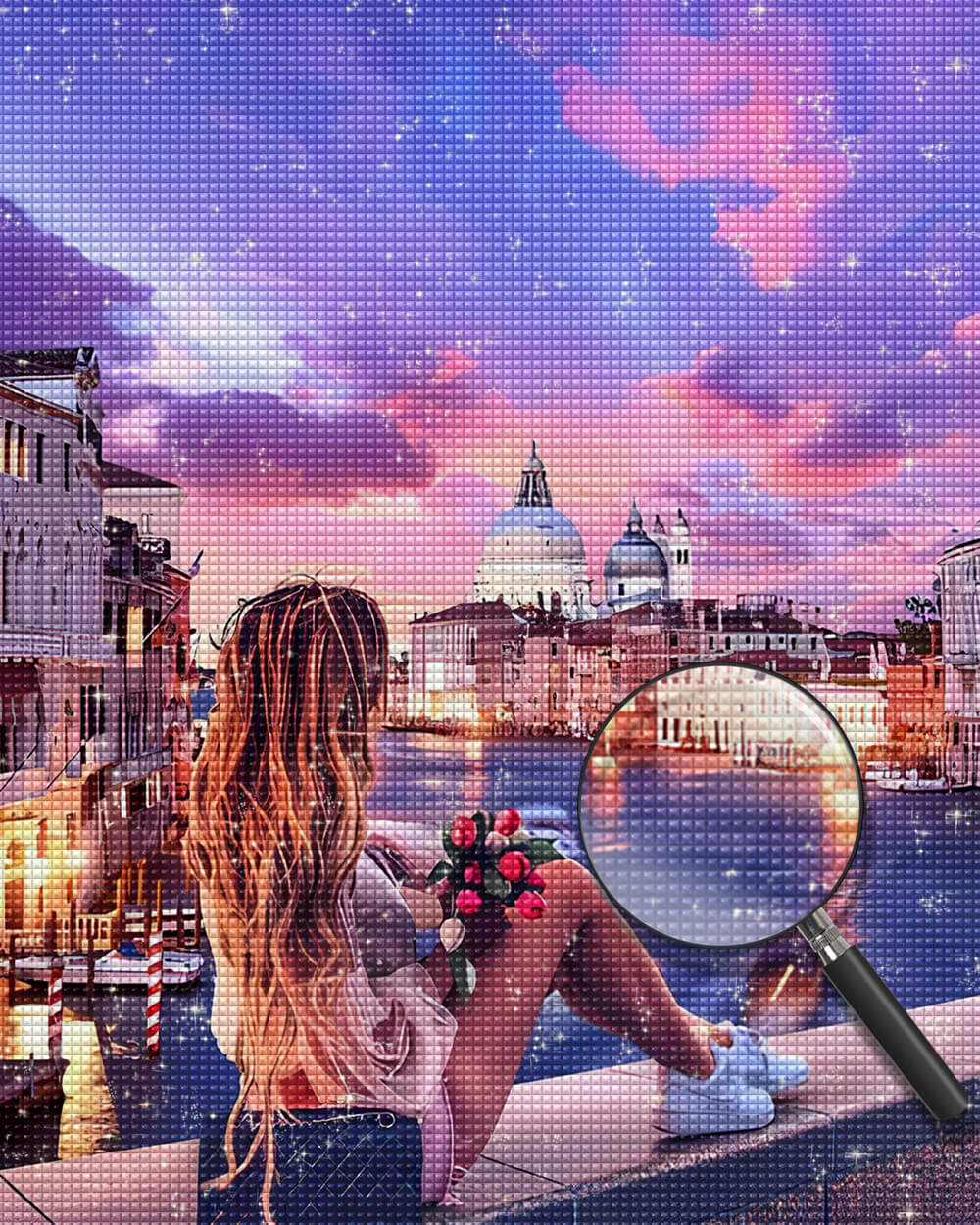 Woman Sitting on the Bridge Diamond Painting