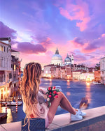 Woman Sitting on the Bridge Diamond Painting