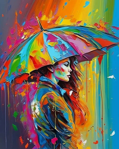 Woman with Colourful Umbrella Diamond Painting