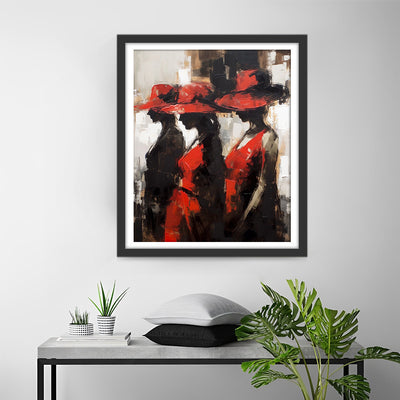 Women in Red Dress and Red Hat Diamond Painting